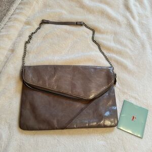 HOBO Taupe Leather Clutch with Chain Strap